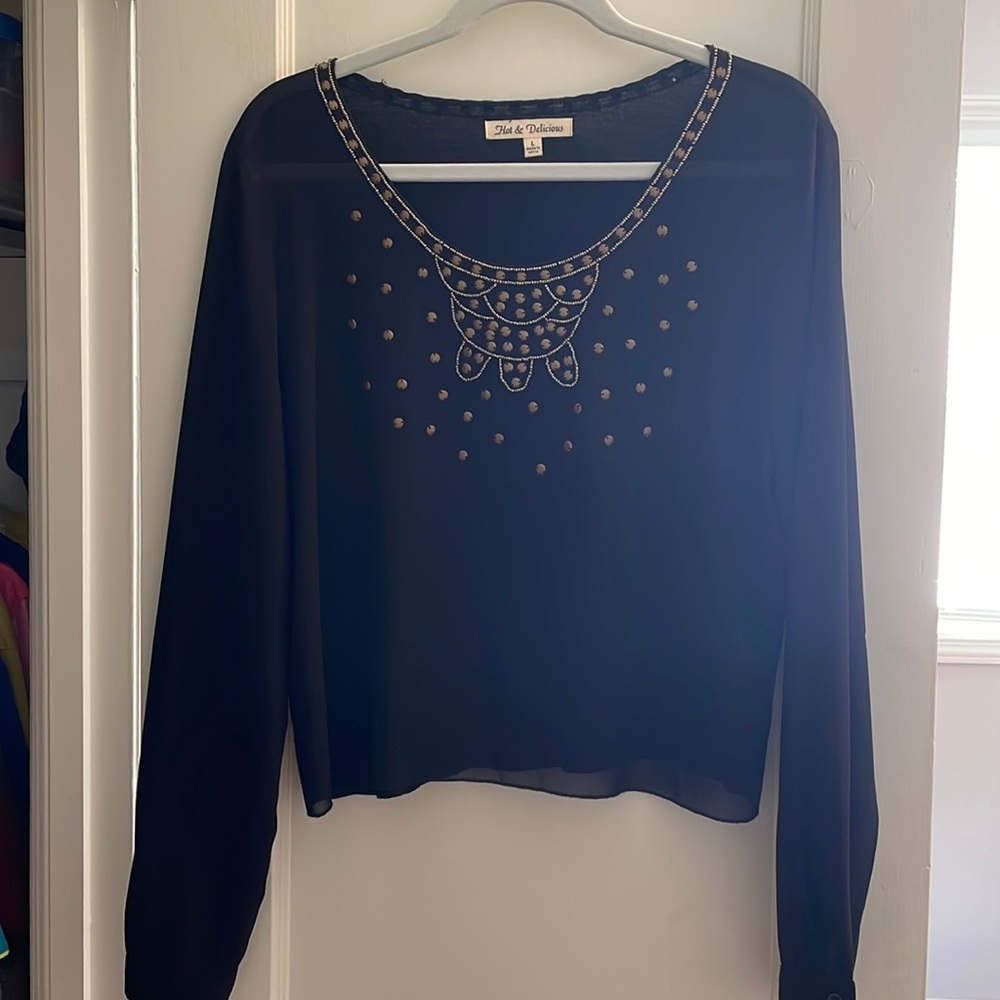 Black Sheer Embellished Top